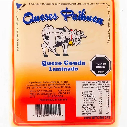 [963] Queso Gauda  500 Gr Paihuen Laminado